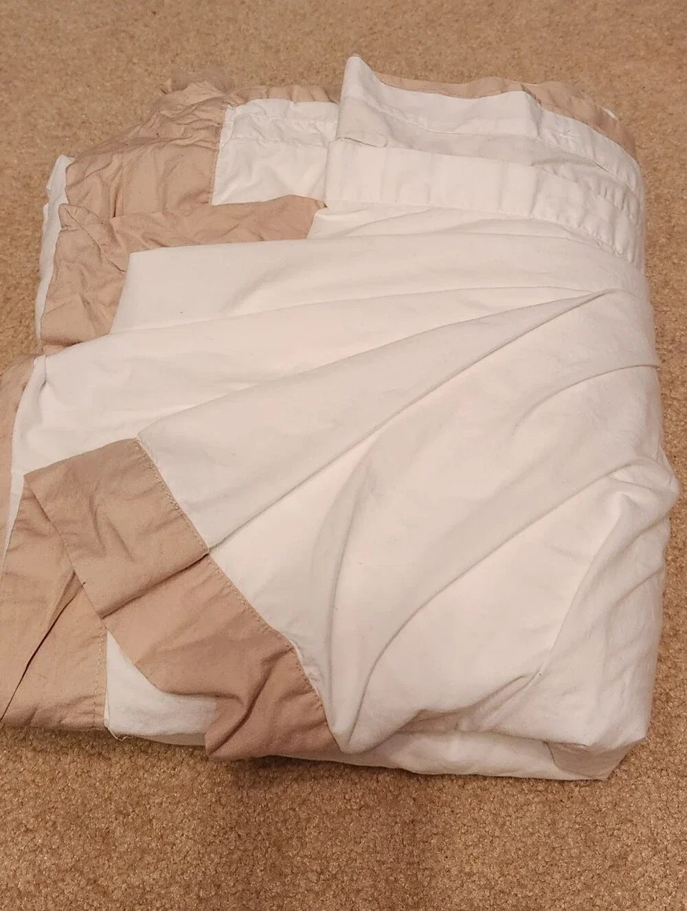Land's End Duvet Cover Full White With Beige Edges 100% Cotton